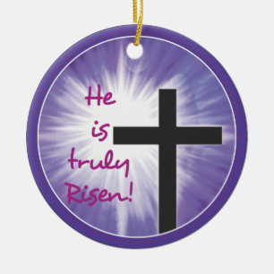 Paasverslaafden Kruisstoot op Paars, Risen Keramisch Ornament