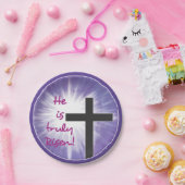 Paasverslaafden Kruisstoot op Paars, Risen Papieren Bordje (Feest)