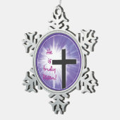 Paasverslaafden Kruisstoot op Paars, Risen Tin Sneeuwvlok Ornament (Rechts)