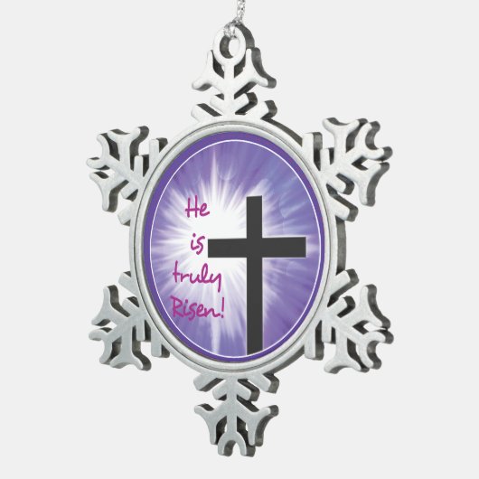 Paasverslaafden Kruisstoot op Paars, Risen Tin Sneeuwvlok Ornament (Rechts)