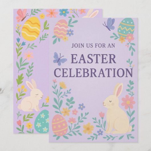 Paasviering Uitnodiging | Pastel Konijn  (Voorkant / Achterkant)