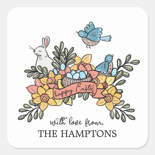 Paasvogels en Bunny Gift Label (Voorkant)