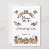 Paasvogels en Bunny's van Cute Floral Feestdagenkaart (Voorkant)