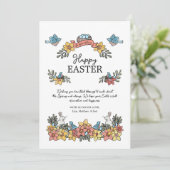 Paasvogels en Bunny's van Cute Floral Feestdagenkaart (Staand voorkant)