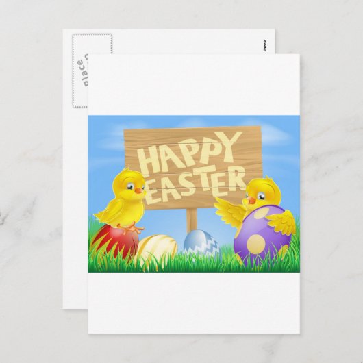 Paasvogels en eieren met teken feestdagenkaart (Voorkant / Achterkant)