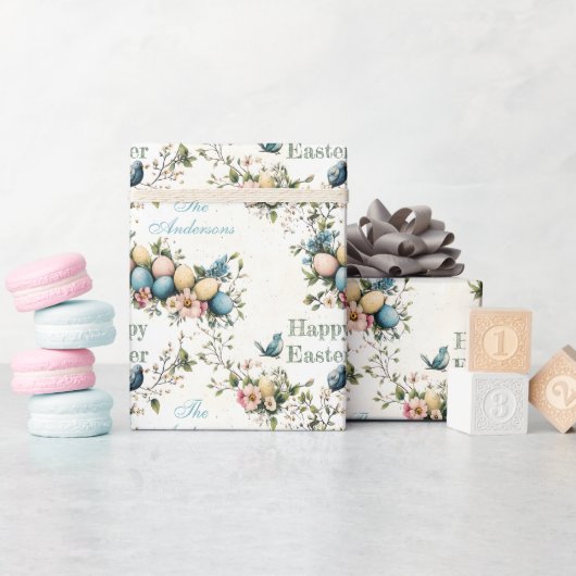 Paasvogels & Pastel Eieren Waterverf Bloem Cadeaupapier (Baby Shower)