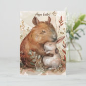 Paasvreugde: Capybara & Konijn Editie Feestdagenkaart (Staand voorkant)