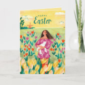 Paasvrouw en bloemen feestdagen kaart (Voorkant)