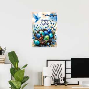 Paaswaterverf Konijn Nest Kaart Poster
