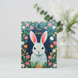 Paasweide Magic Bunny, bloemen & vrolijke kleuren Feestdagenkaart