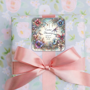 Paaswensen Elegante Waterverf Bloemen Vierkante Sticker