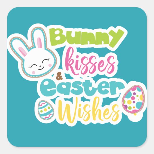 Paaswensen en bunny kisses party sticker (Voorkant)