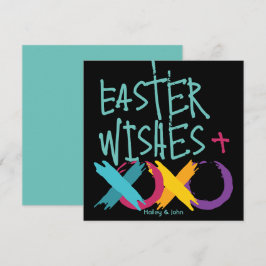 Paaswensen, knuffels en kusjes | Zwart en turquois Feestdagenkaart