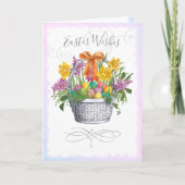 Paaswensen Waterverf Bloemenmand Eieren Feestdagen Kaart (Voorkant)