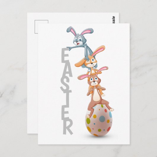 Paaswet voor bunny Rabbit Egg Balancing | FEESTDAG Briefkaart (Voorkant / Achterkant)