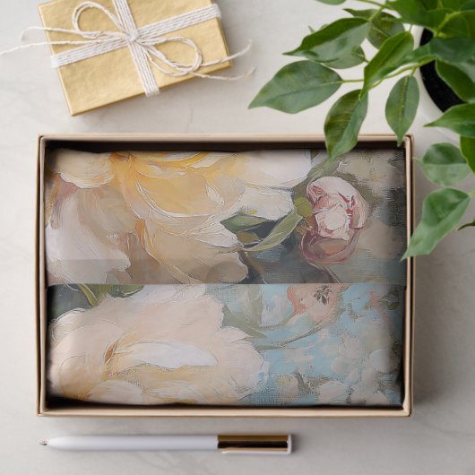 Paaswit kip gele rozen decoupage tissuepapier (Geschenk)