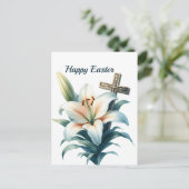 Paaswit Lily Cross Illustratie Feestdagenkaart (Staand voorkant)