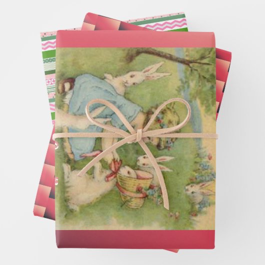  paaswitbundels roze en groen inpakpapier vel (In situ)