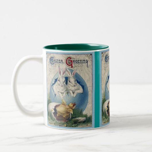 paaswitkonijnen en Baby eikels. ZSSG Tweekleurige Koffiemok (Links)