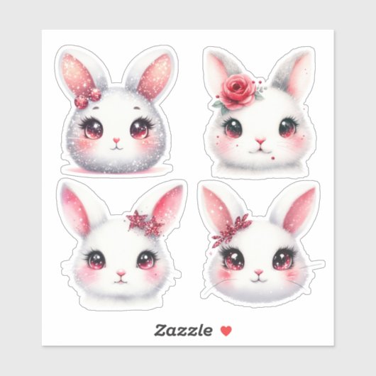 Paaswitte en rode konijntjes sticker (Vel)