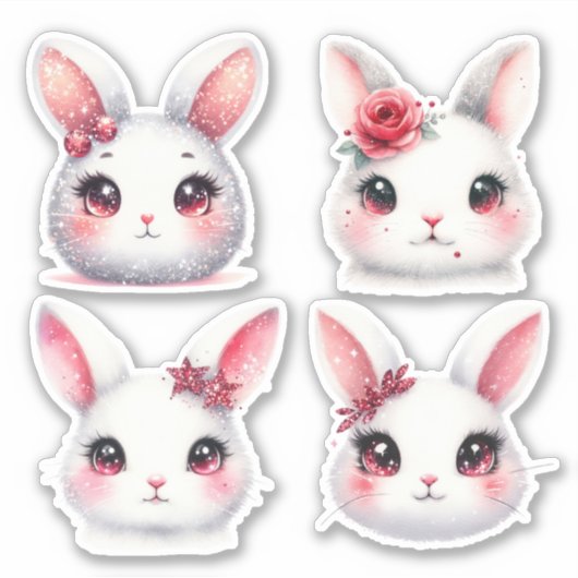 Paaswitte en rode konijntjes sticker (Voorkant)