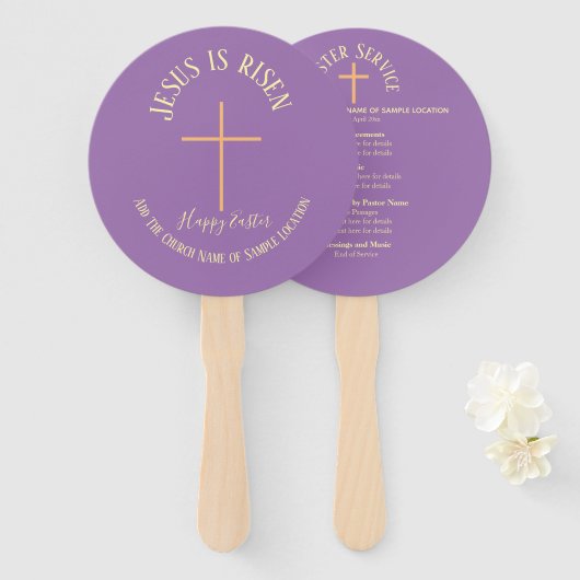 Paaswondag Paarse Kleur Kerkdienst Handwaaier (Voorkant en achterkant)