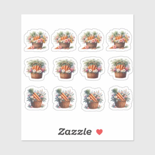 Paaswortelen en bloemen in een mand sticker (Vel)