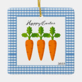 Paaswortelen in de blauwe gingham-vakantieboom keramisch ornament (Voorkant)