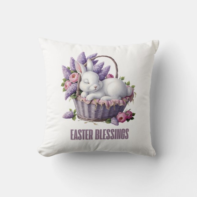 Paaszegen – Bunny & Flower Basket Delight Kussen (Voorkant)