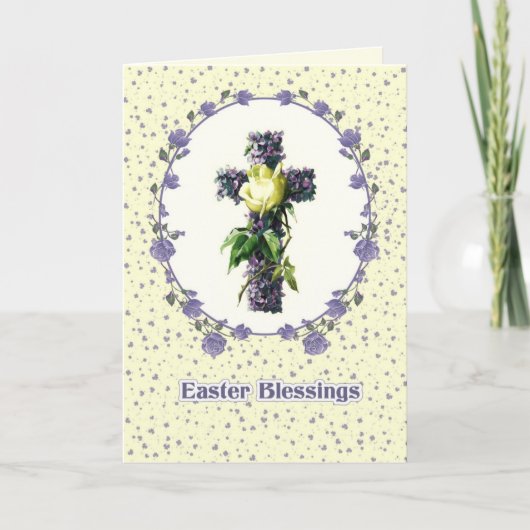 Paaszegeningen.  Bloemenkruis Religieus Feestdagen Kaart (Voorkant)