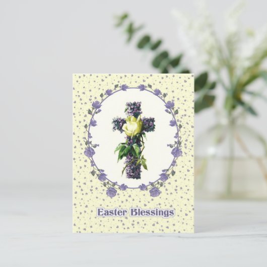 Paaszegeningen.  Bloemenkruis Religieus Feestdagenkaart (Staand voorkant)