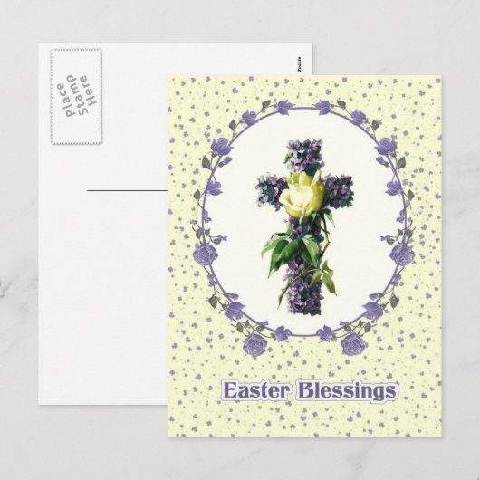 Paaszegeningen.  Bloemenkruis Religieus Feestdagenkaart (Voorkant / Achterkant)