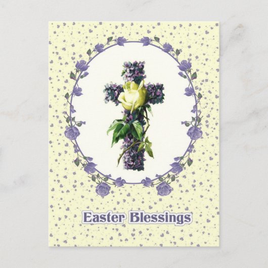 Paaszegeningen.  Bloemenkruis Religieus Feestdagenkaart (Voorkant)