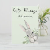 Paaszegeningen Curious Grey Bunny Green Kaart (Staand voorkant)