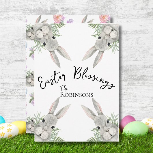 Paaszegeningen Curious Grey Bunny Green Leaves