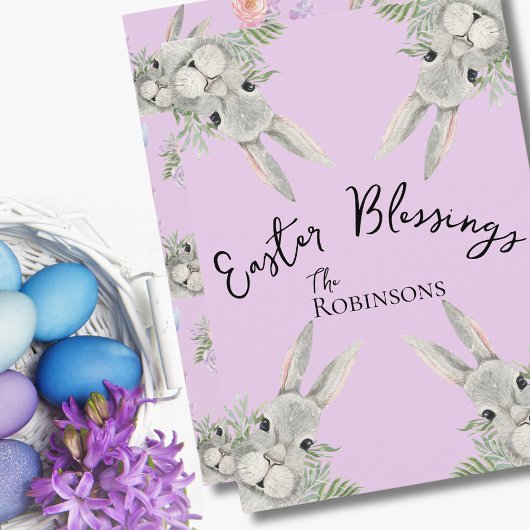 Paaszegeningen Curious Grey Bunny Lila bladeren