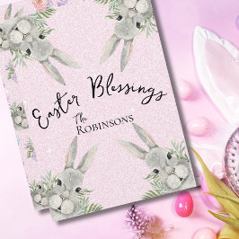 Paaszegeningen Curious Grey Bunny Pink Leaves