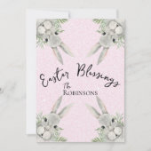 Paaszegeningen Curious Grey Bunny Pink Leaves (Voorkant)