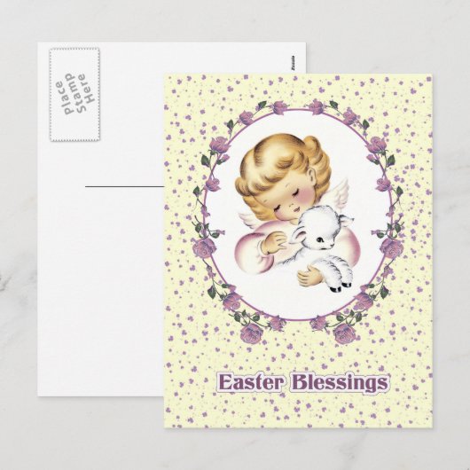 Paaszegeningen.  engeltje met lam feestdagenkaart (Voorkant / Achterkant)