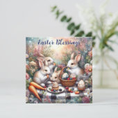 Paaszegeningen pastel Schattige konijnenfamilie pi Feestdagenkaart (Staand voorkant)