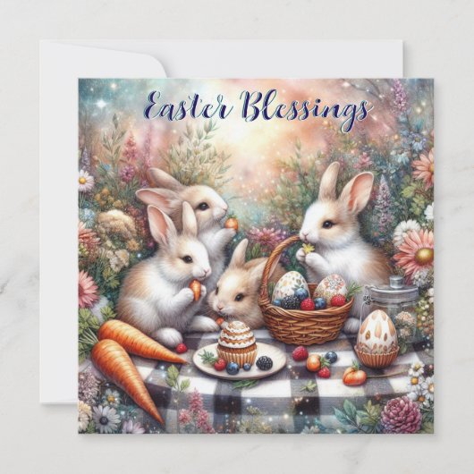 Paaszegeningen pastel Schattige konijnenfamilie pi Feestdagenkaart (Voorkant)