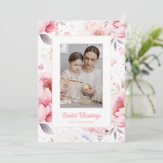 paaszegeningen | Roze Bloemen patroon | Pasen Feestdagenkaart (Staand voorkant)
