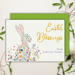 Paaszegeningen Schattigee Bloemen Silhouette Bunny Feestdagenkaart