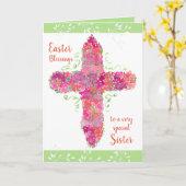 Paaszegeningen Special Sister Flower Cross Kaart (Gele Bloem)