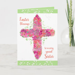 Paaszegeningen Special Sister Flower Cross Kaart