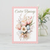 Paaszegeningen Tulp Boeket geschulpte platte Kaart (Staand voorkant)
