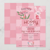 Paaszoektocht Brunch Schattig Roze Waterverf Konij Kaart (Voorkant / Achterkant)