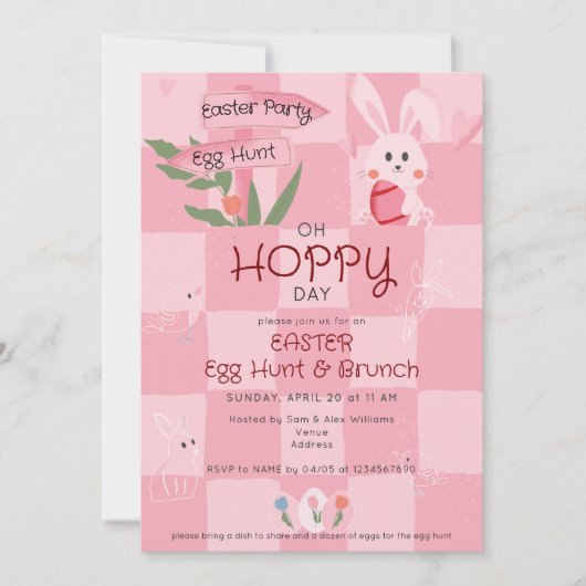 Paaszoektocht Brunch Schattige Roze Waterverf Koni Kaart (Voorkant)