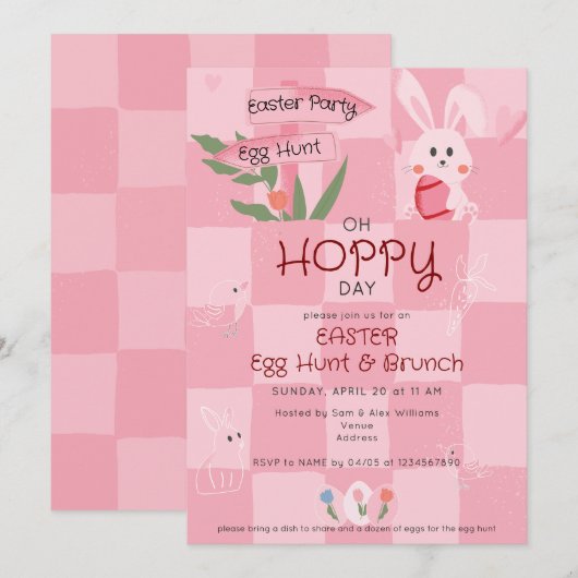 Paaszoektocht Brunch Schattige Roze Waterverf Koni Kaart (Voorkant / Achterkant)