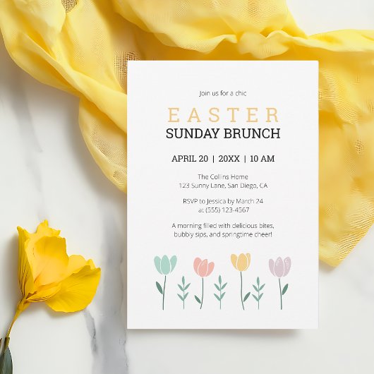 Paaszondag Brunch Geel Bloemen Schattige Botanisch Kaart